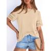 imagePRETTYGARDEN Summer Tops for Women 2026 Lace Short Sleeve TShirts Casual Blouses Spring Fashion Clothes Vacation OutfitsBeige