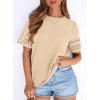 imagePRETTYGARDEN Summer Tops for Women 2026 Lace Short Sleeve TShirts Casual Blouses Spring Fashion Clothes Vacation OutfitsBeige