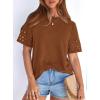 imagePRETTYGARDEN Summer Tops for Women 2026 Lace Short Sleeve TShirts Casual Blouses Spring Fashion Clothes Vacation OutfitsCaramel