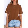 imagePRETTYGARDEN Summer Tops for Women 2026 Lace Short Sleeve TShirts Casual Blouses Spring Fashion Clothes Vacation OutfitsCaramel