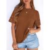 imagePRETTYGARDEN Summer Tops for Women 2026 Lace Short Sleeve TShirts Casual Blouses Spring Fashion Clothes Vacation OutfitsCaramel