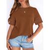 imagePRETTYGARDEN Summer Tops for Women 2026 Lace Short Sleeve TShirts Casual Blouses Spring Fashion Clothes Vacation OutfitsCaramel