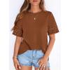 imagePRETTYGARDEN Summer Tops for Women 2026 Lace Short Sleeve TShirts Casual Blouses Spring Fashion Clothes Vacation OutfitsCaramel