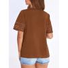 imagePRETTYGARDEN Summer Tops for Women 2026 Lace Short Sleeve TShirts Casual Blouses Spring Fashion Clothes Vacation OutfitsCaramel