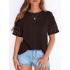 imagePRETTYGARDEN Summer Tops for Women 2026 Lace Short Sleeve TShirts Casual Blouses Spring Fashion Clothes Vacation OutfitsDark Brown