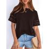 imagePRETTYGARDEN Summer Tops for Women 2026 Lace Short Sleeve TShirts Casual Blouses Spring Fashion Clothes Vacation OutfitsDark Brown