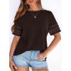 imagePRETTYGARDEN Summer Tops for Women 2026 Lace Short Sleeve TShirts Casual Blouses Spring Fashion Clothes Vacation OutfitsDark Brown