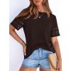 imagePRETTYGARDEN Summer Tops for Women 2026 Lace Short Sleeve TShirts Casual Blouses Spring Fashion Clothes Vacation OutfitsDark Brown
