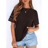 imagePRETTYGARDEN Summer Tops for Women 2026 Lace Short Sleeve TShirts Casual Blouses Spring Fashion Clothes Vacation OutfitsDark Brown