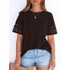 imagePRETTYGARDEN Summer Tops for Women 2026 Lace Short Sleeve TShirts Casual Blouses Spring Fashion Clothes Vacation OutfitsDark Brown