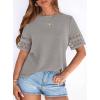 imagePRETTYGARDEN Summer Tops for Women 2026 Lace Short Sleeve TShirts Casual Blouses Spring Fashion Clothes Vacation OutfitsGrey