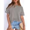 imagePRETTYGARDEN Summer Tops for Women 2026 Lace Short Sleeve TShirts Casual Blouses Spring Fashion Clothes Vacation OutfitsGrey