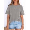 imagePRETTYGARDEN Summer Tops for Women 2026 Lace Short Sleeve TShirts Casual Blouses Spring Fashion Clothes Vacation OutfitsGrey