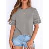 imagePRETTYGARDEN Summer Tops for Women 2026 Lace Short Sleeve TShirts Casual Blouses Spring Fashion Clothes Vacation OutfitsGrey