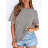 imagePRETTYGARDEN Summer Tops for Women 2026 Lace Short Sleeve TShirts Casual Blouses Spring Fashion Clothes Vacation OutfitsGrey