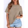 imagePRETTYGARDEN Summer Tops for Women 2026 Lace Short Sleeve TShirts Casual Blouses Spring Fashion Clothes Vacation OutfitsKhaki