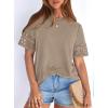 imagePRETTYGARDEN Summer Tops for Women 2026 Lace Short Sleeve TShirts Casual Blouses Spring Fashion Clothes Vacation OutfitsKhaki