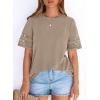 imagePRETTYGARDEN Summer Tops for Women 2026 Lace Short Sleeve TShirts Casual Blouses Spring Fashion Clothes Vacation OutfitsKhaki