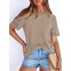 imagePRETTYGARDEN Summer Tops for Women 2026 Lace Short Sleeve TShirts Casual Blouses Spring Fashion Clothes Vacation OutfitsKhaki