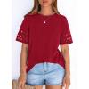 imagePRETTYGARDEN Summer Tops for Women 2026 Lace Short Sleeve TShirts Casual Blouses Spring Fashion Clothes Vacation OutfitsRed