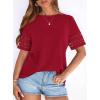 imagePRETTYGARDEN Summer Tops for Women 2026 Lace Short Sleeve TShirts Casual Blouses Spring Fashion Clothes Vacation OutfitsRed