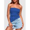 imagePRETTYGARDEN Tube Tops for Women Trendy Summer 2026 Spring Fashion Going Out Y2K Clothes Asymmetrical Ruched Strapless ShirtsBlue