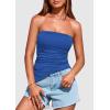 imagePRETTYGARDEN Tube Tops for Women Trendy Summer 2026 Spring Fashion Going Out Y2K Clothes Asymmetrical Ruched Strapless ShirtsBlue
