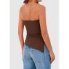 imagePRETTYGARDEN Tube Tops for Women Trendy Summer 2026 Spring Fashion Going Out Y2K Clothes Asymmetrical Ruched Strapless ShirtsBrown