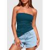 imagePRETTYGARDEN Tube Tops for Women Trendy Summer 2026 Spring Fashion Going Out Y2K Clothes Asymmetrical Ruched Strapless ShirtsDark Blue