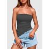 imagePRETTYGARDEN Tube Tops for Women Trendy Summer 2026 Spring Fashion Going Out Y2K Clothes Asymmetrical Ruched Strapless ShirtsDark Grey