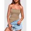 imagePRETTYGARDEN Tube Tops for Women Trendy Summer 2026 Spring Fashion Going Out Y2K Clothes Asymmetrical Ruched Strapless ShirtsKhaki