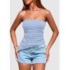 imagePRETTYGARDEN Tube Tops for Women Trendy Summer 2026 Spring Fashion Going Out Y2K Clothes Asymmetrical Ruched Strapless ShirtsLight Blue