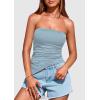imagePRETTYGARDEN Tube Tops for Women Trendy Summer 2026 Spring Fashion Going Out Y2K Clothes Asymmetrical Ruched Strapless ShirtsLight Grey Blue