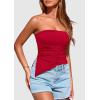 imagePRETTYGARDEN Tube Tops for Women Trendy Summer 2026 Spring Fashion Going Out Y2K Clothes Asymmetrical Ruched Strapless ShirtsRed