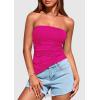 imagePRETTYGARDEN Tube Tops for Women Trendy Summer 2026 Spring Fashion Going Out Y2K Clothes Asymmetrical Ruched Strapless ShirtsRose Red