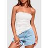 imagePRETTYGARDEN Tube Tops for Women Trendy Summer 2026 Spring Fashion Going Out Y2K Clothes Asymmetrical Ruched Strapless ShirtsWhite