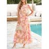 imagePRETTYGARDEN Tulle Floral Dress Women Summer Wedding Guest 2026 Spring Short Sleeve Maxi Smocked Flowy Beach Party DressesApricot Multi Floral