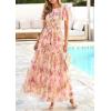 imagePRETTYGARDEN Tulle Floral Dress Women Summer Wedding Guest 2026 Spring Short Sleeve Maxi Smocked Flowy Beach Party DressesApricot Multi Floral