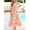 imagePRETTYGARDEN Tulle Floral Dress Women Summer Wedding Guest 2026 Spring Short Sleeve Maxi Smocked Flowy Beach Party DressesApricot Multi Floral