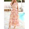 imagePRETTYGARDEN Tulle Floral Dress Women Summer Wedding Guest 2026 Spring Short Sleeve Maxi Smocked Flowy Beach Party DressesApricot Multi Floral