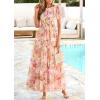 imagePRETTYGARDEN Tulle Floral Dress Women Summer Wedding Guest 2026 Spring Short Sleeve Maxi Smocked Flowy Beach Party DressesApricot Multi Floral