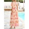 imagePRETTYGARDEN Tulle Floral Dress Women Summer Wedding Guest 2026 Spring Short Sleeve Maxi Smocked Flowy Beach Party DressesApricot Multi Floral