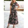 imagePRETTYGARDEN Tulle Floral Dress Women Summer Wedding Guest 2026 Spring Short Sleeve Maxi Smocked Flowy Beach Party DressesArmy Green Pink Floral