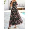 imagePRETTYGARDEN Tulle Floral Dress Women Summer Wedding Guest 2026 Spring Short Sleeve Maxi Smocked Flowy Beach Party DressesArmy Green Pink Floral