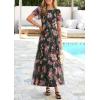imagePRETTYGARDEN Tulle Floral Dress Women Summer Wedding Guest 2026 Spring Short Sleeve Maxi Smocked Flowy Beach Party DressesArmy Green Pink Floral