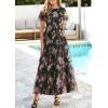 imagePRETTYGARDEN Tulle Floral Dress Women Summer Wedding Guest 2026 Spring Short Sleeve Maxi Smocked Flowy Beach Party DressesArmy Green Pink Floral