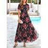 imagePRETTYGARDEN Tulle Floral Dress Women Summer Wedding Guest 2026 Spring Short Sleeve Maxi Smocked Flowy Beach Party DressesBlack Floral