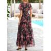 imagePRETTYGARDEN Tulle Floral Dress Women Summer Wedding Guest 2026 Spring Short Sleeve Maxi Smocked Flowy Beach Party DressesBlack Floral