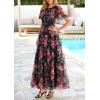imagePRETTYGARDEN Tulle Floral Dress Women Summer Wedding Guest 2026 Spring Short Sleeve Maxi Smocked Flowy Beach Party DressesBlack Floral