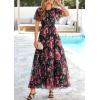 imagePRETTYGARDEN Tulle Floral Dress Women Summer Wedding Guest 2026 Spring Short Sleeve Maxi Smocked Flowy Beach Party DressesBlack Floral